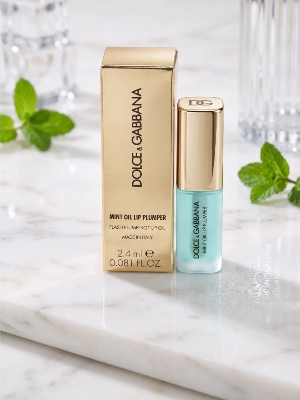 Dolce & Gabbana Mint Oil Lip Plumper — Light Mint Blue with Gold Cap